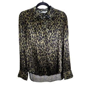 ZARA Longsleeve Blouse Green and Black Animal Print Size M